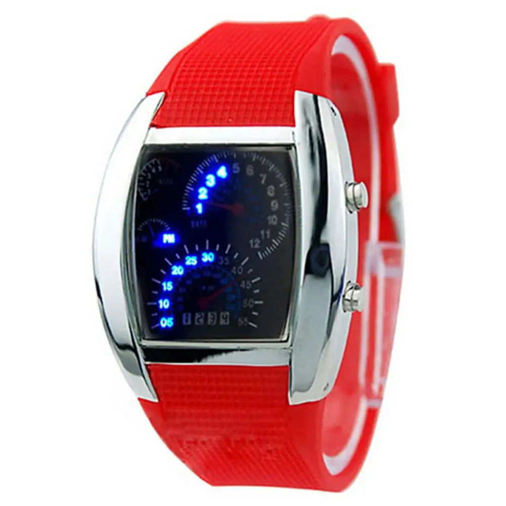 HOT SALES!!!New Arrival Cool Rubber Band RPM Speedometer Car Turbo Style Digital LED Wrist Watch Gift - Image 3