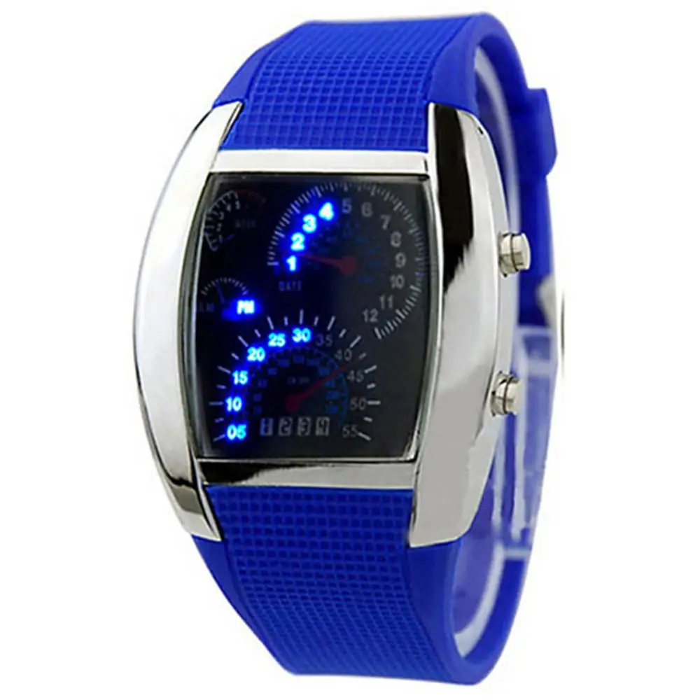 HOT SALES!!!New Arrival Cool Rubber Band RPM Speedometer Car Turbo Style Digital LED Wrist Watch Gift - Image 2