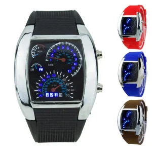HOT SALES!!!New Arrival Cool Rubber Band RPM Speedometer Car Turbo Style Digital LED Wrist Watch Gift