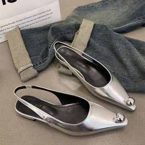 Flats Sandals Elegant Women Shoes Female Footwear Shallow Fashion Metal Slides Ladies Sandals Shoes