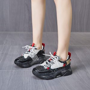 New Shoes Women's Black Platform Ladies Mesh Shoes Sports Flat Shoes