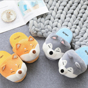 Winter Women Warm Indoor Slippers Ladies Fashion Cute Shiba Inu Shoes Women's Soft Short Furry Plush Home Floor Slipper