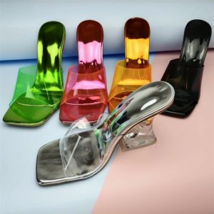 Fashion Color Crystal Heel Sandals Women Ladies Shoes Transparent Heel Color PVC Sandals