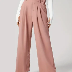 Ladies' high waist wide leg pleated waffle side pocket casual pants