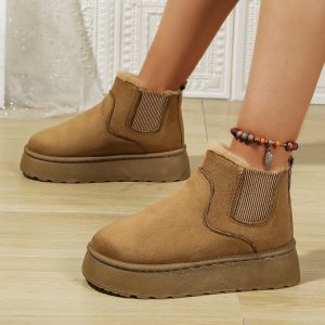 Winter Women Short Plush Warm Snow Boots Casual Shoes New Suede Fur Chelsea Ankle Boots Flats Platform Ladies Shoes Botas
