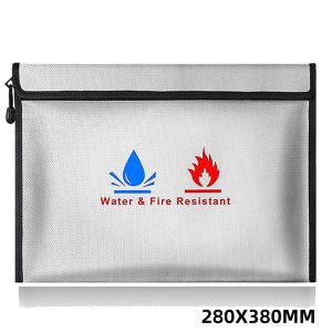 Fireproof & Waterproof Bag, File Storage Bag with Zipper for Certificates, Money, Cards(black,silver)
