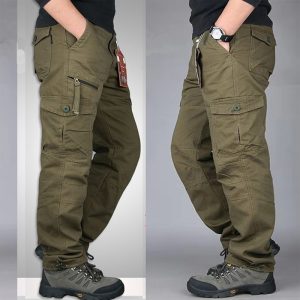 Men's Cotton Cargo Overalls for Camping & Hiking - Straight-Leg, Multi-Pocket Baggy Trousers