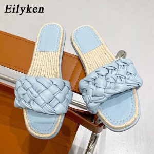 Summer New Women's Slippers 2021 Fashion Weave Flat Heel Casual Ladies Shoes Outdoor Beach Peep Toe Female Slides Shoes