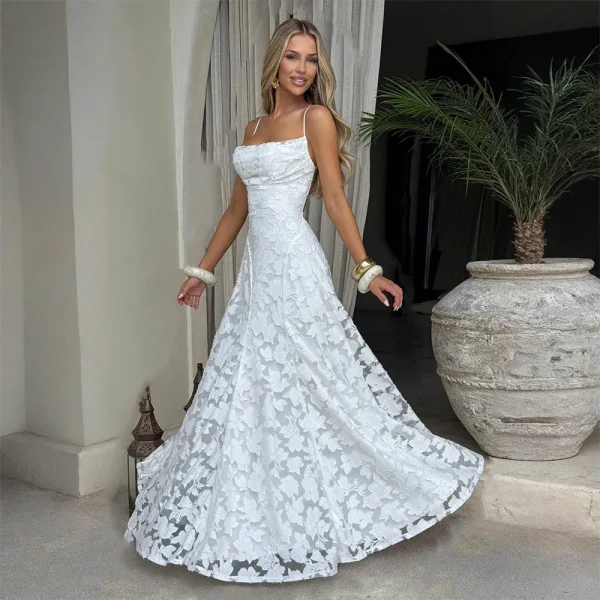 chiffon bandage dress Elegant Jacquard Long Women's Backless Dresses 2025 Summer Evening Party Wedding Guest New White Burgundy – The DEANNE Bandage And Basic Casual Dresses Holiday Color:DRESS BLUES Luvira Chiffon overlay