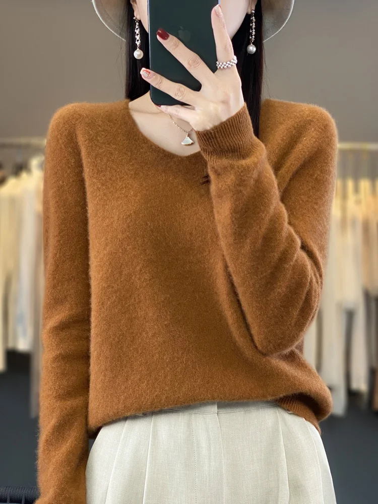 Fashion100% Merino Wool Sweater Cashmere Pullover Women Knitwear V-Neck Long Sleeve Autumn Winter Fashion Basic Clothing Tops - Image 11