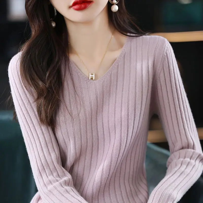Women Sweater Long Sleeve Top Knitted Pullover V-Neck Fashion Sweater Woman Winter 2022 Basic Female Clothing Soild OL Sweaters - Image 11