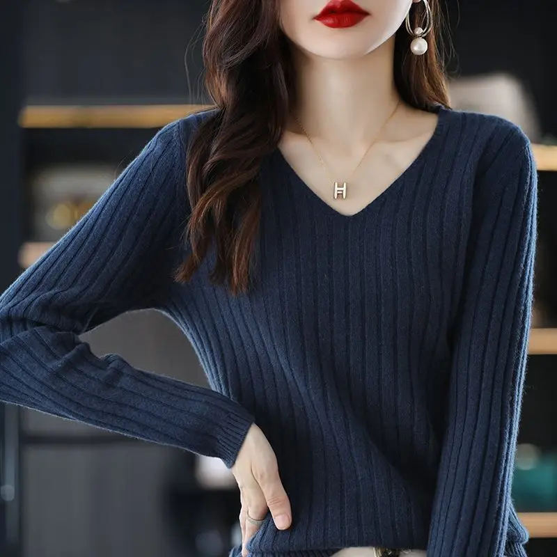 Women Sweater Long Sleeve Top Knitted Pullover V-Neck Fashion Sweater Woman Winter 2022 Basic Female Clothing Soild OL Sweaters - Image 10
