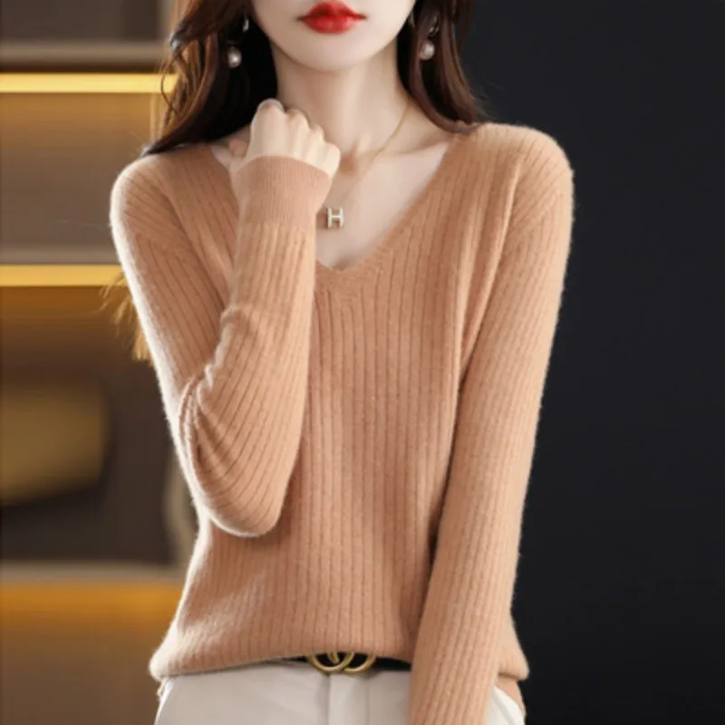 Women Sweater Long Sleeve Top Knitted Pullover V-Neck Fashion Sweater Woman Winter 2022 Basic Female Clothing Soild OL Sweaters - Image 19
