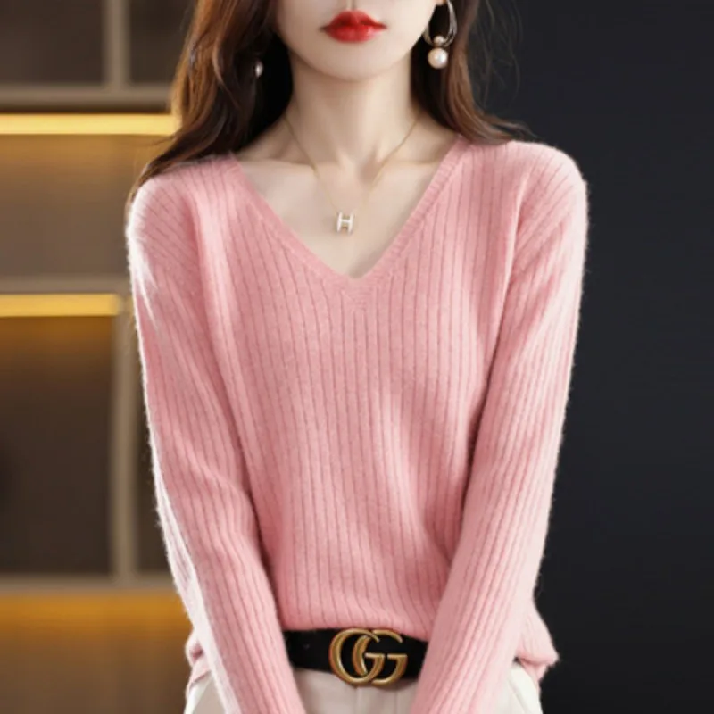 Women Sweater Long Sleeve Top Knitted Pullover V-Neck Fashion Sweater Woman Winter 2022 Basic Female Clothing Soild OL Sweaters - Image 8