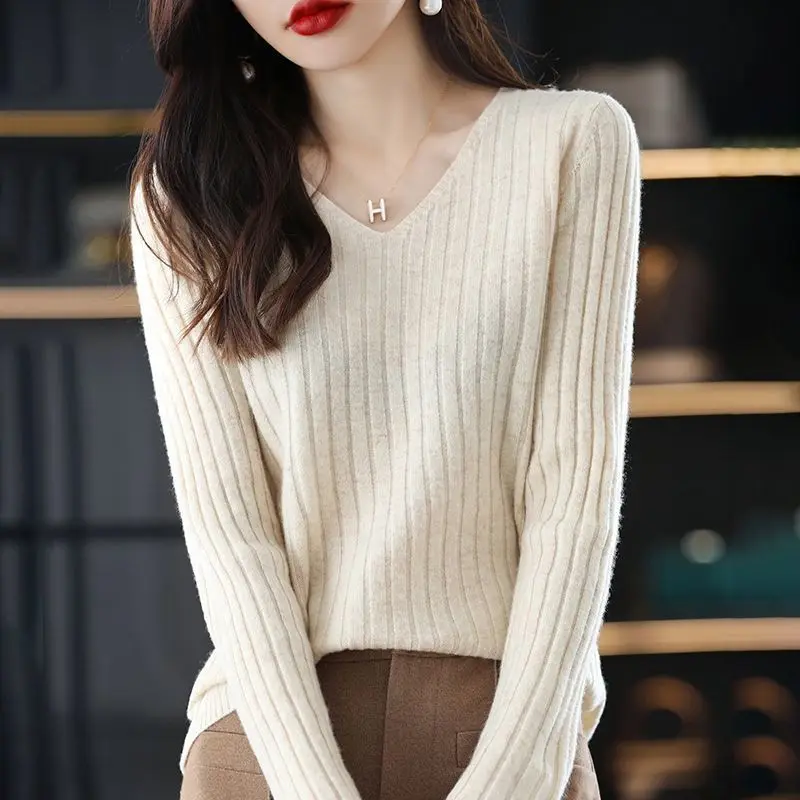 Women Sweater Long Sleeve Top Knitted Pullover V-Neck Fashion Sweater Woman Winter 2022 Basic Female Clothing Soild OL Sweaters - Image 6