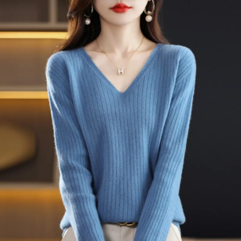Women Sweater Long Sleeve Top Knitted Pullover V-Neck Fashion Sweater Woman Winter 2022 Basic Female Clothing Soild OL Sweaters - Image 17