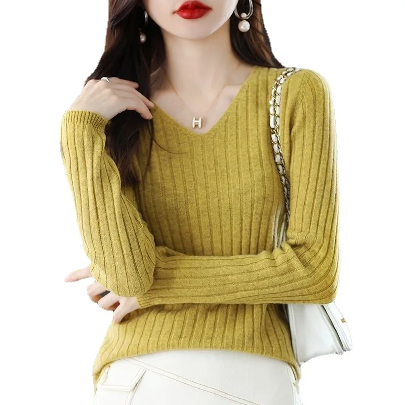 Women Sweater Long Sleeve Top Knitted Pullover V-Neck Fashion Sweater Woman Winter 2022 Basic Female Clothing Soild OL Sweaters - Image 13